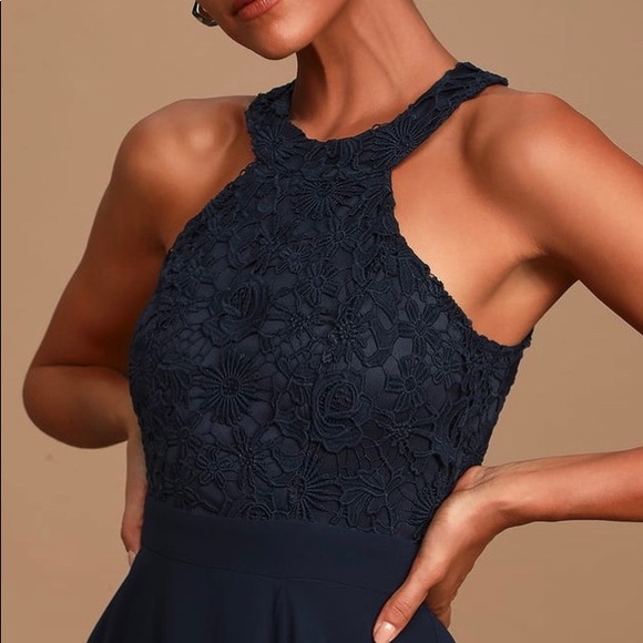 Navy blue halter style formal dress - Picture 7 of 7
